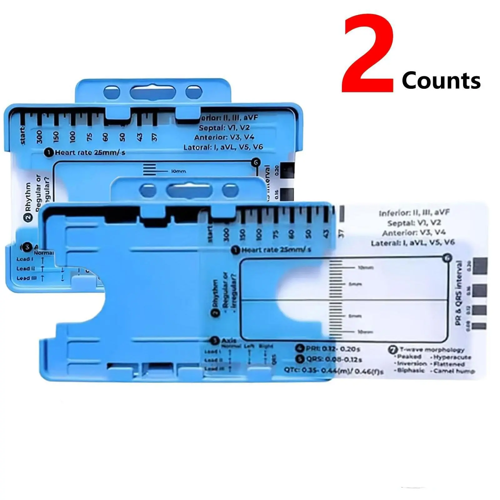 ECG 7 Step Ruler, 2 Counts Transparent EKG Calipers Measuring Tool, Easy-to-carry ECG Ruler, Suitable for ECG/EKG Interpretation, ECG Heart Rate Ruler, Portable