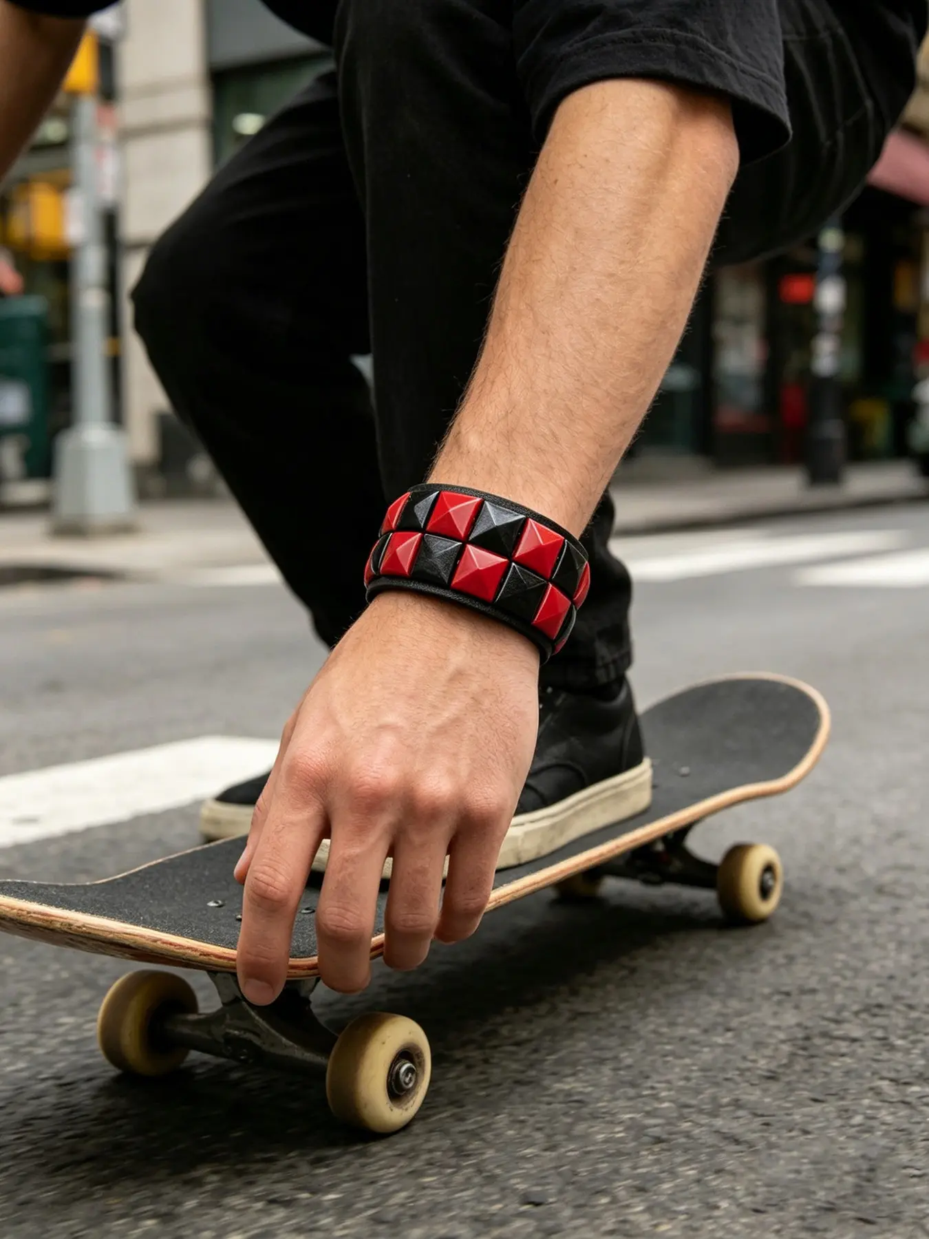 1pc Punk Bracelet, Leather Studded Bracelet, Emotional Rock Bracelet, Adjustable Gothic Bracelet, Unisex, Adjustable Link Bracelet, Fashion Bracelet