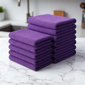 48 Pack 16"x16" Purple Ultra Plush GSM Pro Microfiber Cleaning Towels | Highly Absorbent, Lint-Free, MultiPurpose | Safe for Automotive Exteriors and Interior Surfaces, Electronics, Kitchen, Microfine two sided thick nap for cleaning, thin nap for glass.