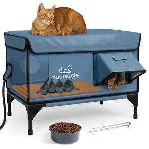 Clawsable Outdoor Heated Cat House with High-Quality Heating Pad Waterproof Indestructible High Load-Bearing One-Way Escape Door with Ground Nails Ideal for Barn Cats Courtyard Cats and Outdoor Cats