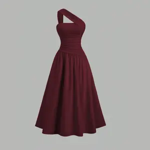 [Oder 10-12days] Classic Pleated Bodice Dress Women Aesthetic Off Shoulder Swing Gown Elegant Cocktail Party Attire 2026 Formal Event Fashion