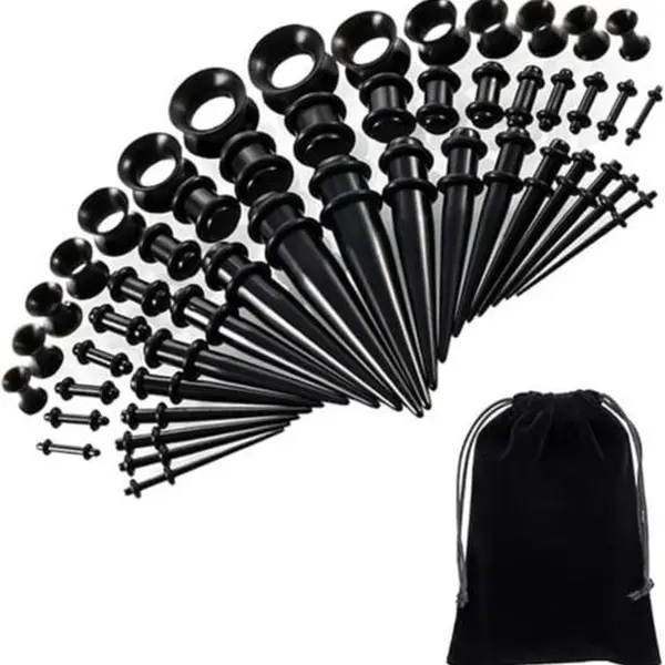 50 Pcs Ear Stretching Kit - 14G-00G Acrylic Tapers, Plugs, Silicone Tunnels - Fashion Accessory Body Piercing Ear Gauges Expander Jewelry