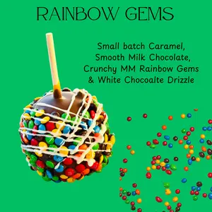 Copperpot Caramel Co Caramel Apple Rainbow Gem MM Candy Large Crisp Granny Smith Apple Handcrafted with Copper Pot Caramel & Chocolate Toppings