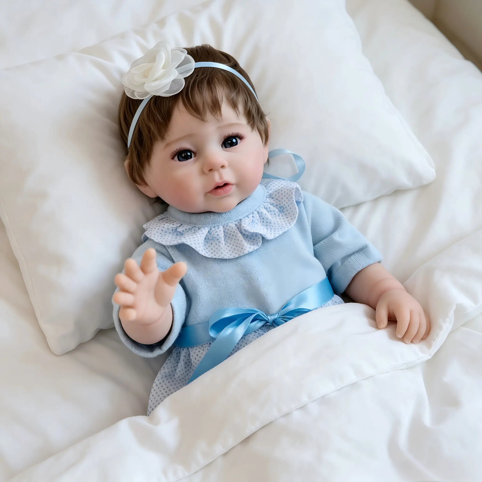 Realistic Reborn Newborn Baby Girl Lifelike Boy Doll, Full Vinyl Body, Hand-Implanted Hair, Non-Blink Brown Eyes, 3D Skin, Complete Accessories & Gift Box for Kids Collectors, Holiday Birthday Present