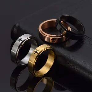 Stainless Steel Cross Spinner Ring for Men and Women Faith Anxiety Relief Jewelry Gift