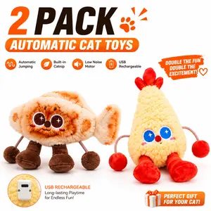 2 Pack Interactive Electric Cat Toys – Automatic Jumping Shrimp & Taiyaki Plush Toys for Indoor Cats, Built-in Motor Moving Catnip Kicker Toys, USB Rechargeable Fun Exercise Toy for Kittens
