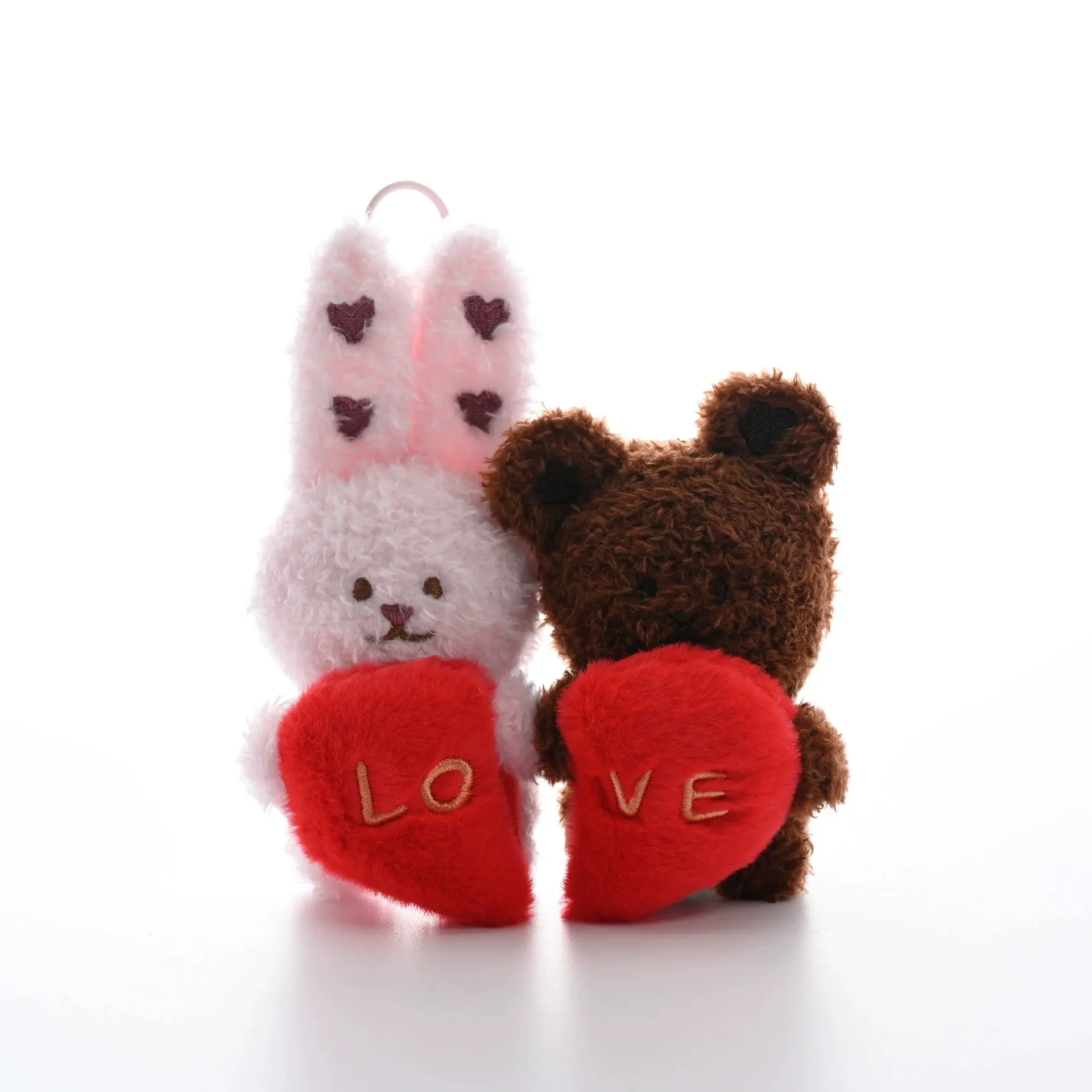 Cute Couple Scented Fuzzy Keychain Set, Bear Rabbit Plush Hanging Ornament, Adorable Heart Toy Charm, Perfect Gift for Lovers, Cute Keychains, Bunny Keychain