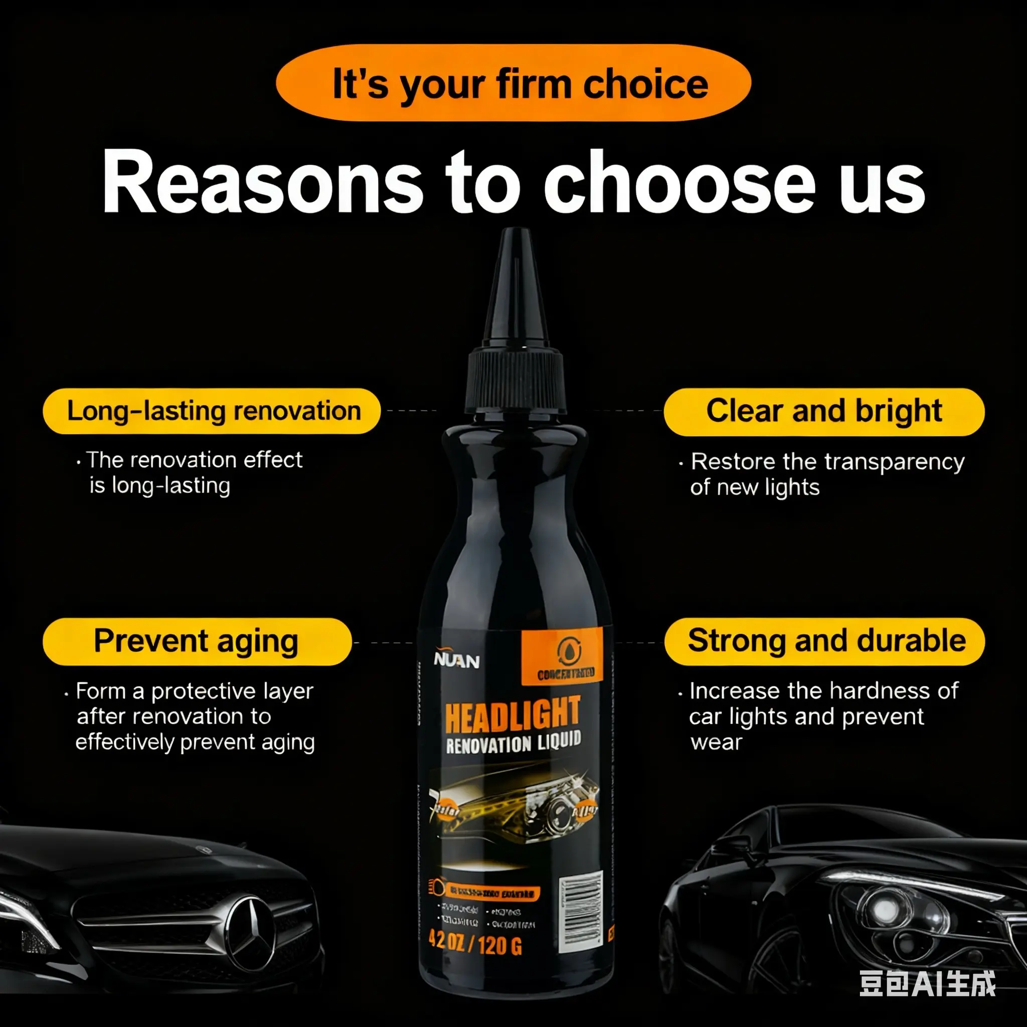 NUAN Car Headlight Restoration Kit 120g Repair Liquid Headlight Cleaner Polish for Oxidation Yellowing Foggy Hazy Cloudy Lenses Scratch Repair Clear Finish
