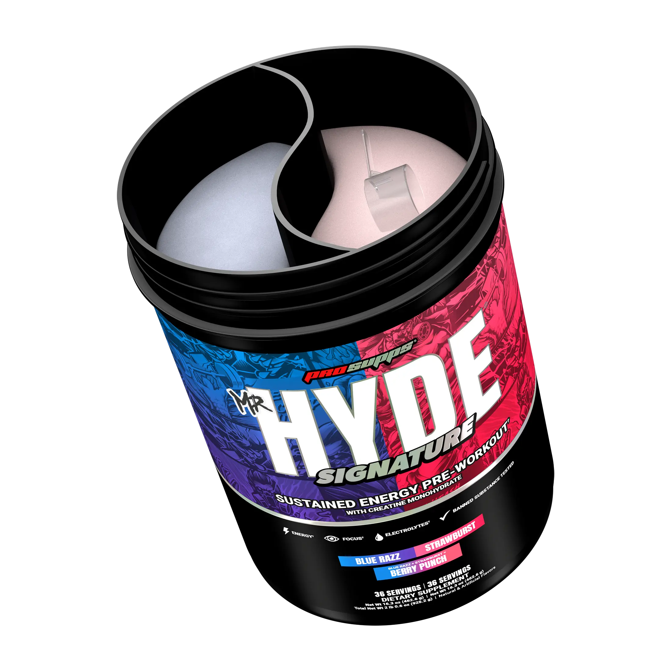 Mr. Hyde Signature Pre-Workout Dual Tub, For Men and Women, with Caffeine, Creatine and Electrolytes, Pre Workout for Sustained Energy, Focus, and Hydration, Banned Substance Tested