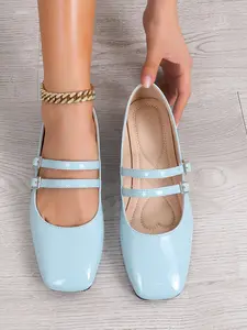 Vintage Soft Square Toe French Flat Shoes, Daily Wear Small Charming Classic Style Low Ankle Mary Jane Slippers, All Seasons PU Leather Rubber Sole, Casual Shoes