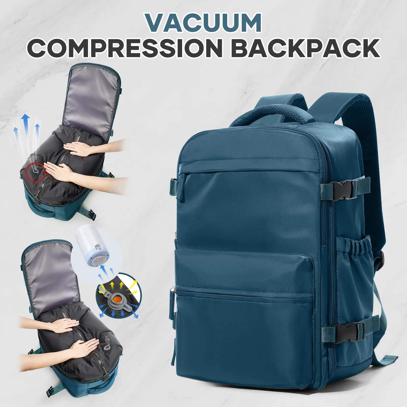 COOWOZ Vacuum Travel Backpack with Pump, Vacuum Seal Compression Backpack, Large Travel Bag For Women Men, Durable Outdoor Hiking Sports Rucksack, Airline Approved Carry On Backpack, Travel Essentials