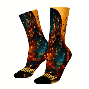 Elvis Presley mid-calf socks, a vintage gold-toned, street-style durable shoe for men and women, perfect for fans, a holiday gift, or a birthday present.