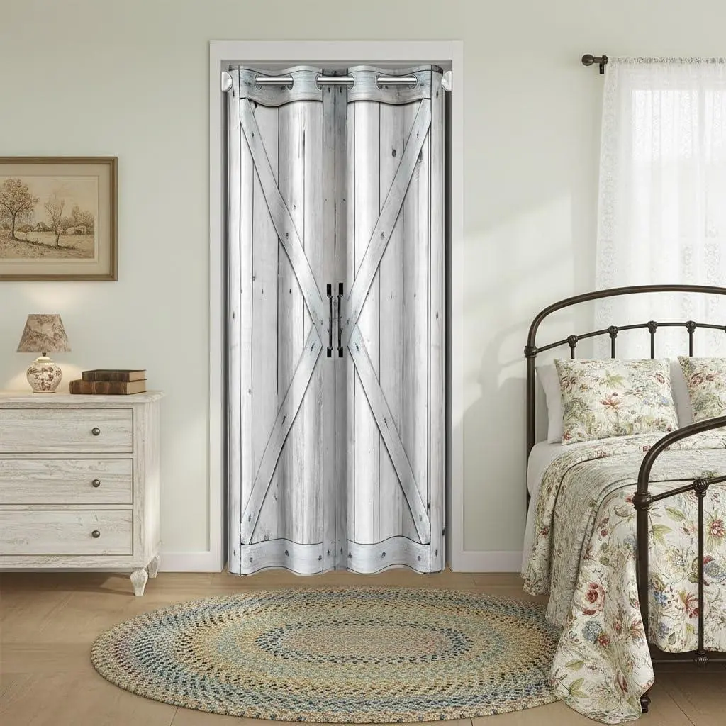 Rustic Wooden Stripes Door Curtain 1 Panel,,Retro Farmhouse Cabin Privacy Door Drape Living Room,Bedroom Decor,Wood Country Decor Doorway Curtain,Adults