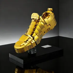 Football Fan Golden Boot Trophy Building Blocks, Adjustable Tongue & Heel, Desk Collection Model, Stress Relief, Valentine's Gift, Suitable for 8+