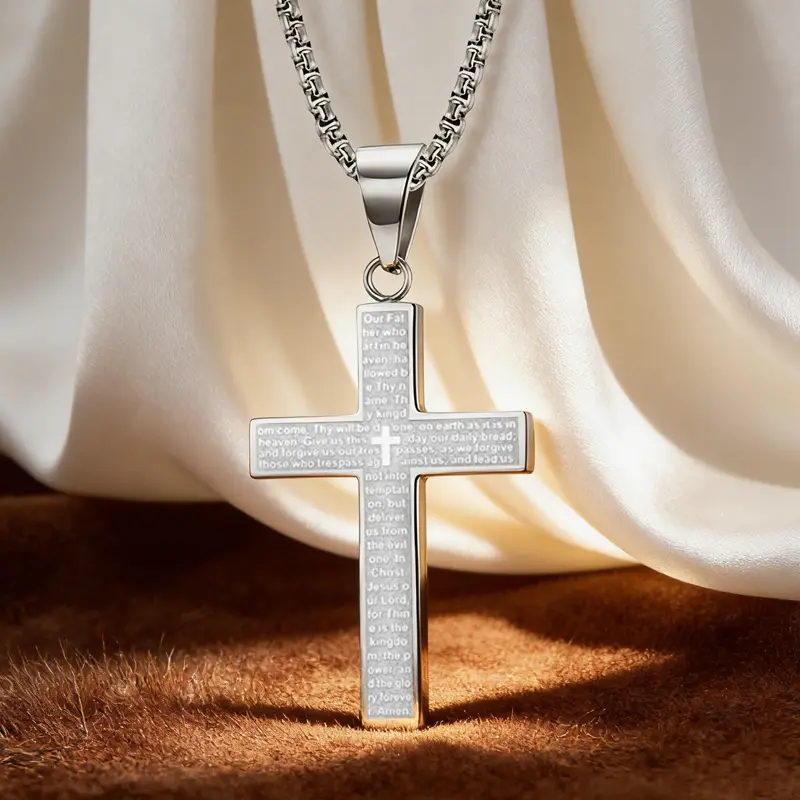 Cross Pendant Necklace for Men & Women – Hip Hop Titanium Steel Cross Chain, Stylish Everyday, Meaningful Gift for Him, Her, Son or Daughter, Perfect Kids Gift & Children's Day Present