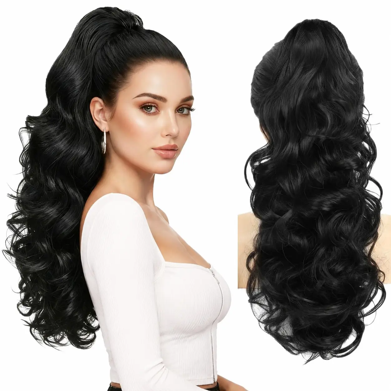 Claw Clip Black Ponytail Extension for Women Long Curly Wavy Pony Tails Hair Extensions Fluffy Natural Looking 24 Inch hair extensions glueless ponytail for Daily Use