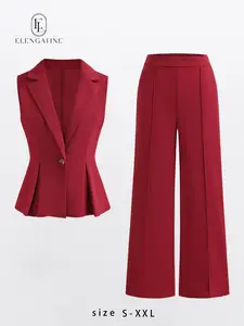 Elengatine Women's Boss Babe Two-Piece Set – Sleeveless Blazer Vest with High-Waisted Tailored Pants, Power Outfit for Work, Dinner & Events