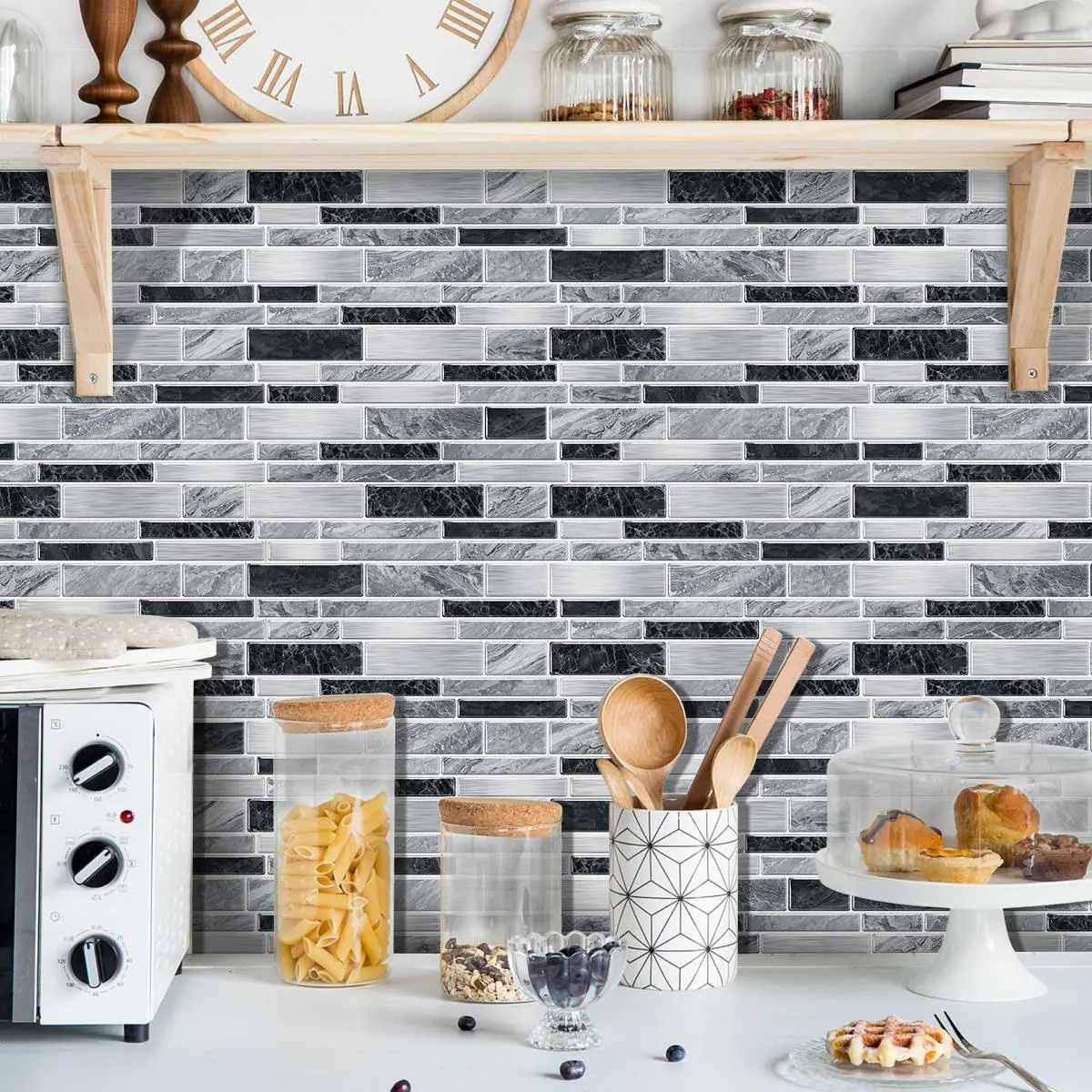 Self-adhesive faux marble ceramic tile wall decals, Tile Stickers, Marble pattern sticker, Decoration Sticker, waterproof, oil-resistant, easy-to-clean and heat-insulating wallpaper suitable for kitchens, bathrooms, Stick On Backsplash