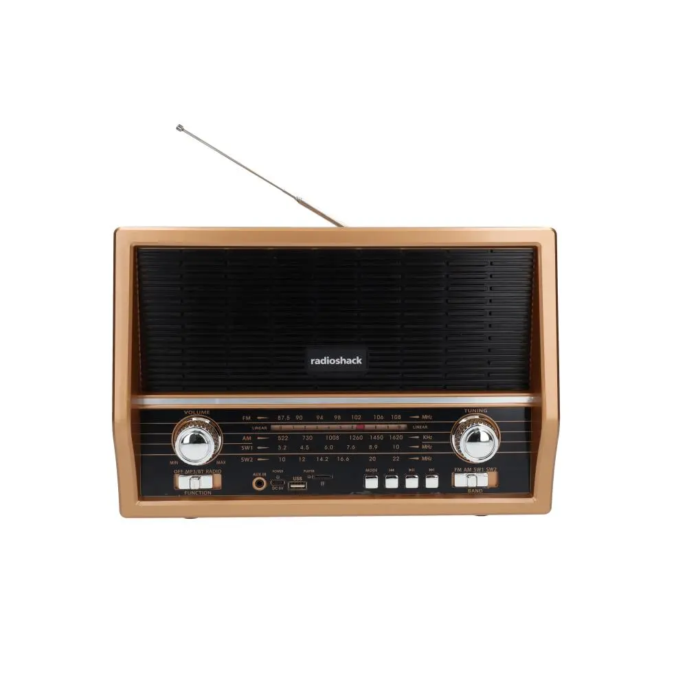RadioShack Retro AM/FM/SW Radio 4001800 - Dual Speakers, Rechargeable Battery, Bluetooth Input, USB & microSD Playback, Built-in MP3 Player, Nostalgic Design, AUX-in Port, Retro Portable Radio & Cassette Players Audio, Classic Radio & Cassette Players