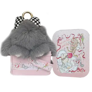 Handmade Fluffy Soft Bunny Keychain with Tin Box, Realistic bunny Plush Keychain Toy, Valentine Birthday Gifts for Children Women
