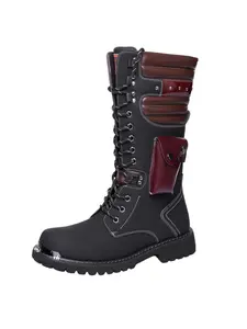 Men Personalized Retro High Top Boots Classic Black Lace Up Western Cowboy Knight Boots Casual Sporty Boots Footwear