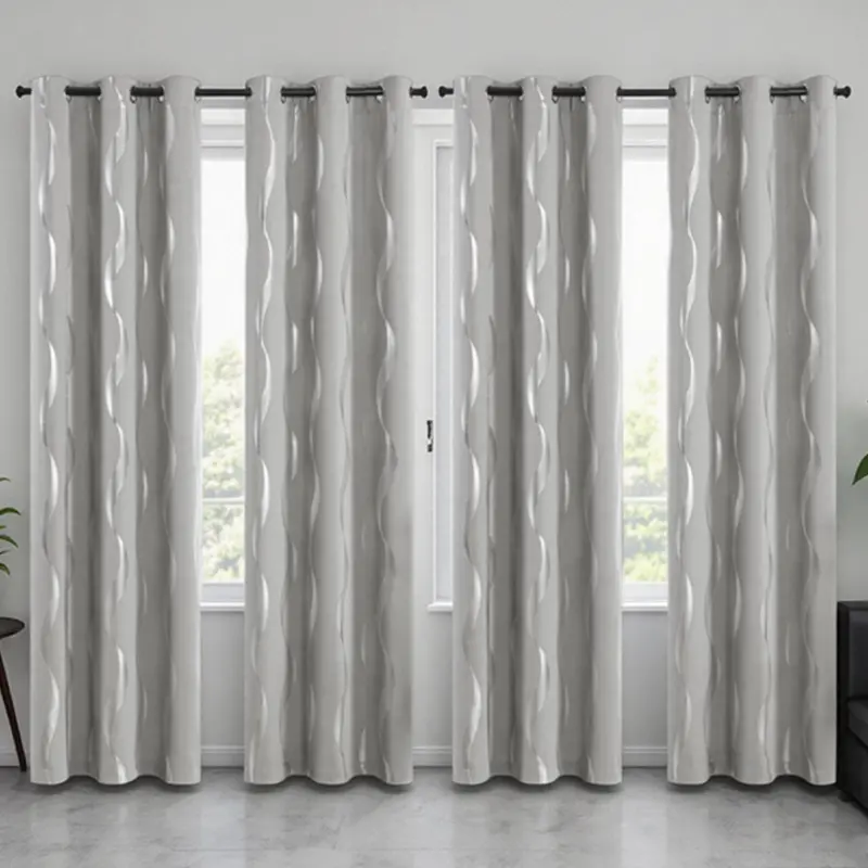 4-Panel Thick Wavy Textured Foil Blackout Curtains, High Light Blocking, Privacy Protection, Top Grommet Design for Easy Installation & Maintenance, Living Room Decor, Home Decor Items for Bedroom & Room Divider