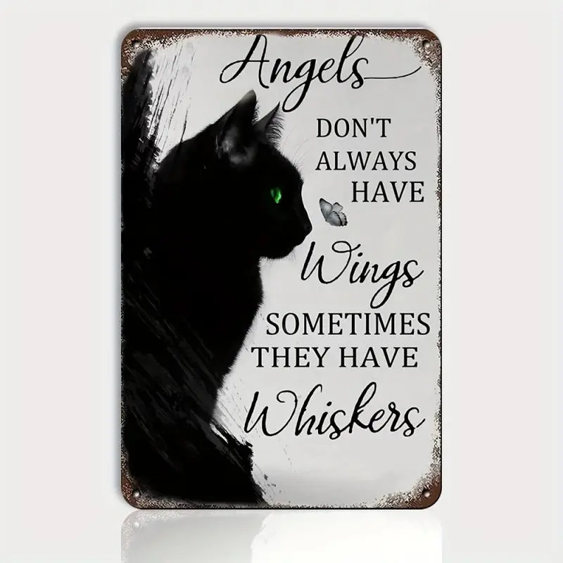 Black Cat & Letter Pattern Metal Sign, Vintage Metal Sign, Wall Art Sign, Decorative Wall Sign, Wall Decor for Home Garden Bar Club, Home Decor, Room Decor, Bedroom Decor, Aesthetic Room Decoration, Home Decor Gifts
