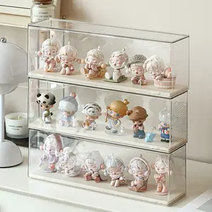 Solid Color Blind Box Storage Display Stand, Acrylic Transparent Display Box, Dustproof Cabinet, Small Figurine Desktop Storage Box, Used for Doll Toy Collectibles, Cute Figures, Stackable for Protection, Storage, and Organization