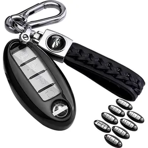 New Upgrade for Nissan Key Fob Cover Soft TPU 360 Degree Protection Key Case with Leather Keychain for Nissan Altima Maxima Murano Rogue Sentra 370z Pathfinder Smart Remote 2/3/4/5 Button Black