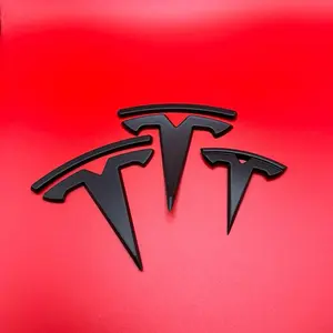 Matte Black Tesla Logo Emblem Overlay Cover For Model 3/Y Set (Trunk + Frunk + Steering Wheel) ABS Material