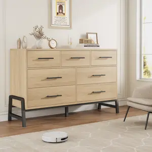 Modern 7-Drawer Wooden Entryway Cabinet – Wide Freestanding Dresser for Bedroom, Living Room Storage – Large Capacity Organizer