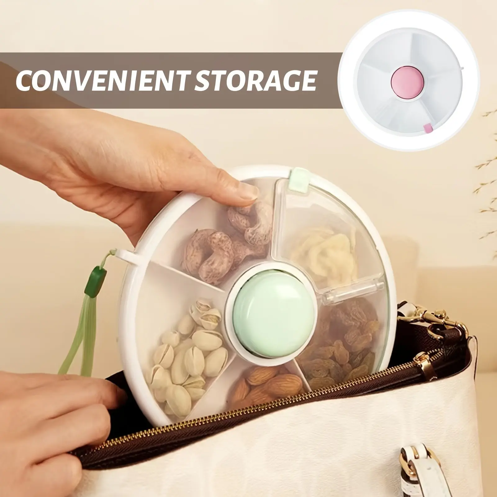 Portable Snack Rotating Fruit Tray, Snack Rotating Container with Lid, Multi Compartment Container, 5 Compartment Snack Storage Box, Convenient Food Organizer, Fruit Storage Containers, Kitchen Storage Food