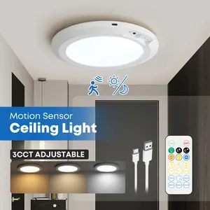 Rechargeable Motion Sensor Ceiling Light with Remote Magnetic Wireless Battery Powered 3 CCT Adjustable Color Temperatures for Closet Shower Stairs Shed Hallway Porch Patio