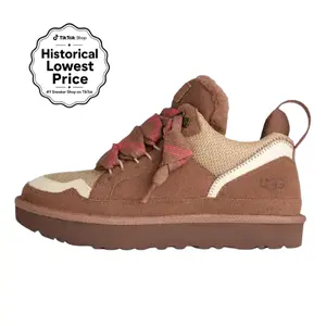 UGG Lowmel 'Rocky Oak' Women's Winter Sheepskin Comfy Sneakers Round Toe Laces All Seasons Colorblock Suede & Sheepskin Casual Shoes