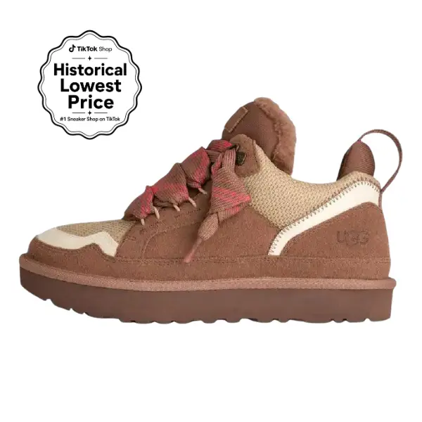 UGG Lowmel 'Rocky Oak' Women's Winter Sheepskin Sneakers - Round Toe, Lace-Up, Colorblock Suede, Comfy Sports Footwear, Walking Shoes, Trainer, Casual Shoes, Sports Shoes