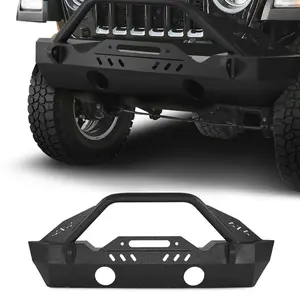 fathersdaygift VEVOR Front Bumper Compatible with 2018-2024 Jeep Wrangler JL JLU Gladiator JT, Heavy-Duty Steel Front Bumper with Winch Plate, D-Ring Mounts Fog Light Housing