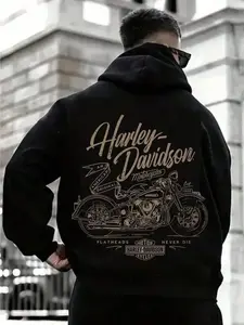 Vintage Motorcycle Graphic Hoodie, Retro Biker Heavyweight Sweatshirt, Oversized Hooded Pullover, Distressed American Chopper Apparel, Charcoal Black Streetwear Top, Gift for Motorbike Lovers, Trendy Grunge Aesthetic Outerwear