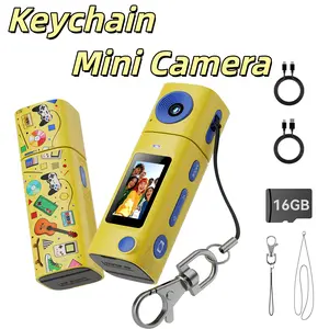 【 Gift: 16GB SD Card 】 Mini  Digital Keychain Camera - Compact Vlogging Camera for recording videos and taking photos, 0.96-inch display screen, 21 color filters, vintage Y2K design, including charging cable and lanyard pictures camcorder