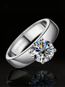 2CT moissanite single diamond ring, S925 pure silver wide ring, classic four claw engagement ring, Wedding engagement ring, men's and women's commitment ring, suitable for daily wear, vacation and dating occasions, and a small gift