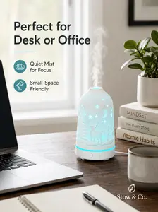 【FathersDayGift】Home Essentials 100ml Essential Oil Diffuser for Home, Ceramic-Style Ultrasonic Aroma Diffuser & Mini Humidifier with 7-Color LED Night Light, Timer, Waterless Auto-Off, Quiet Mist Bedroom Decor for Office, Apartment, Dorm & Yoga