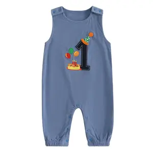 Toddler Baby Boy First Birthday Outfit Sleeveless One Embroidery 1st Birthday Romper Corduroy Jumspuit Cake Smash Outfits