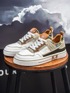 Men's PU Leather Skateboard Shoes, Skateboarding Shoes, Waterproof Low-Top Casual Sneakers, Lightweight Patchwork Design, All Season Outdoor Sports Footwear