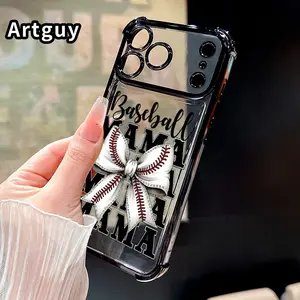 Four Corner Anti-Fall Baseball Mama Pattern Phone Case for iPhone 17 16 Pro Max 15 Plus 14 13 12 11 Air E Shockproof Transparent Electroplated Protective Cover