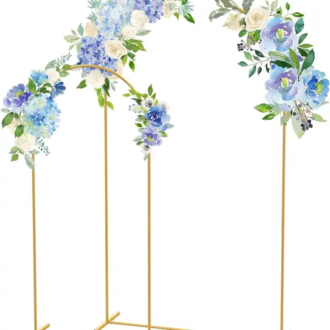 Powder-Coat Steel Alloy Gold Round Arch Backdrop Stand Set (2 Pieces, 2 Sizes) with Sturdy Base - Home Party Decorations, Wedding Arch Decor, Anniversary Use, Indoor/Outdoor Balloon & Flower Display Reusable Home Supply