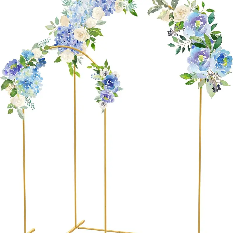Powder-Coat Steel Alloy Gold Round Arch Backdrop Stand Set (2 Pieces, 2 Sizes) with Sturdy Base - Home Party Decorations, Wedding Arch Decor, Anniversary Use, Indoor/Outdoor Balloon & Flower Display Reusable Home Supply