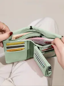 Women's Elegant Minimalist Short Wallet with Wristlet, Casual Versatile Zipper Card Slots Wallet, Trendy Wallet for Daily Use