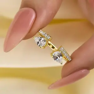 MAXINEJEWELRY Women's Pear Cut Yellow Gold Open Wedding Band - 5A Cubic Zirconia Promise Ring for GF, Ideal for Proposal, Anniversary, Promise Rings For Gf
