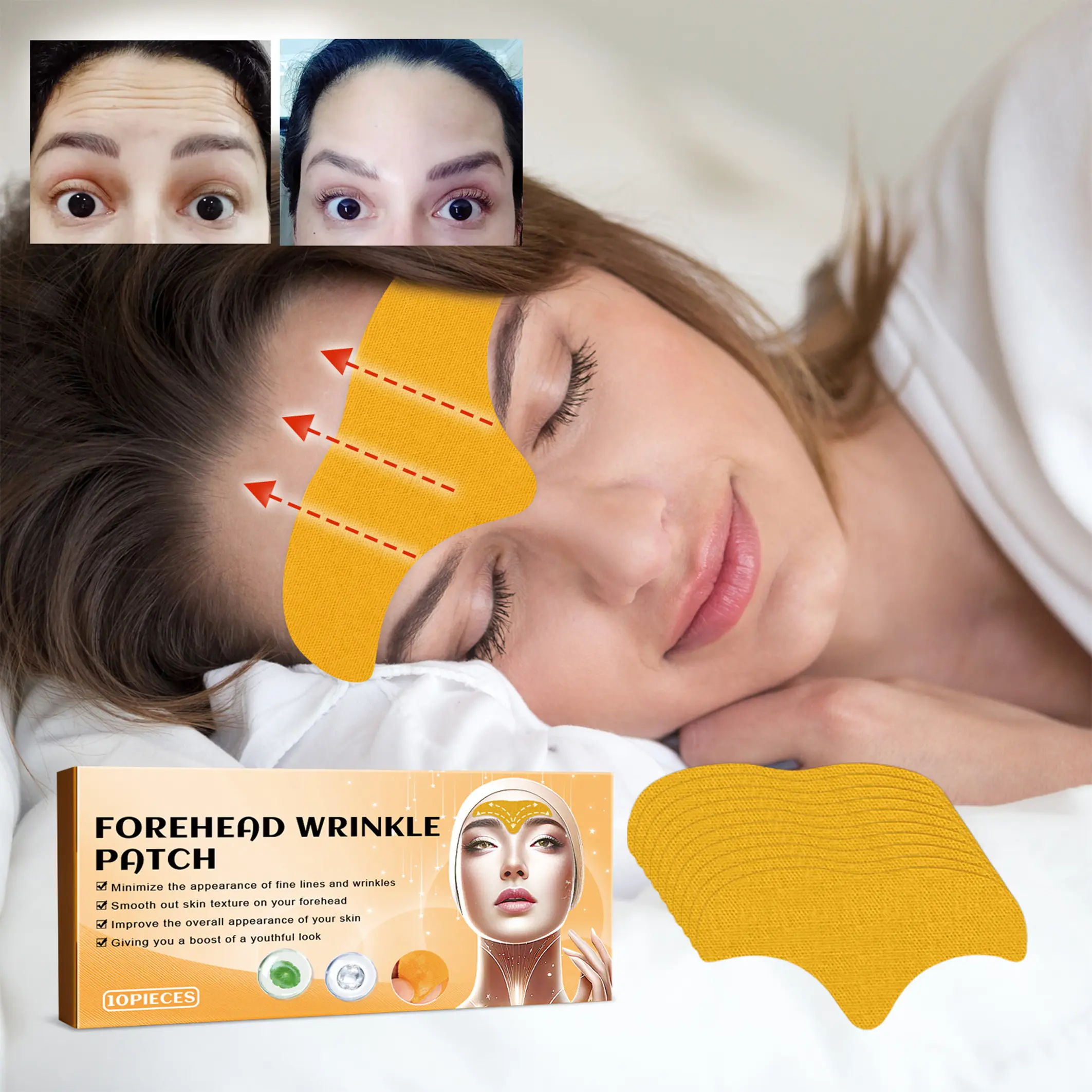 10/30 Pcs Natural Collagen Extract Forehead Anti-Wrinkle Patches - Wrinkle Fixer, Face Care Products, Overnight Smoothing Skin Treatment, Night Wear for Home Use, Party Bag Gifts