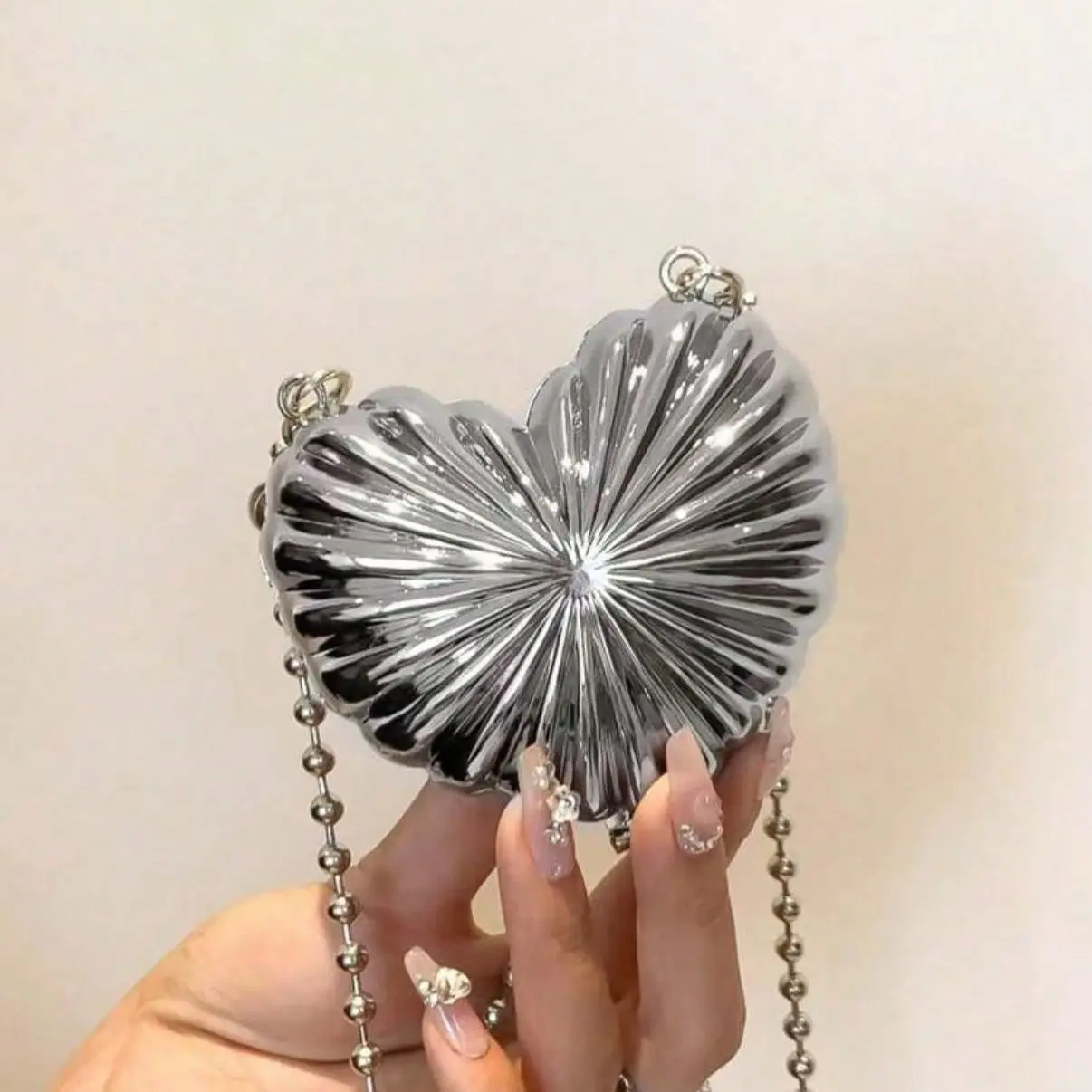 Metal Zinc Alloy Heart-Shaped Mini Evening Bag, Women's Personalized Fashion Chain Lipstick Bag, Clutch, Suitable for Valentine's Day, Party, Use As Shoulder Crossbody Bag, Coin Purse