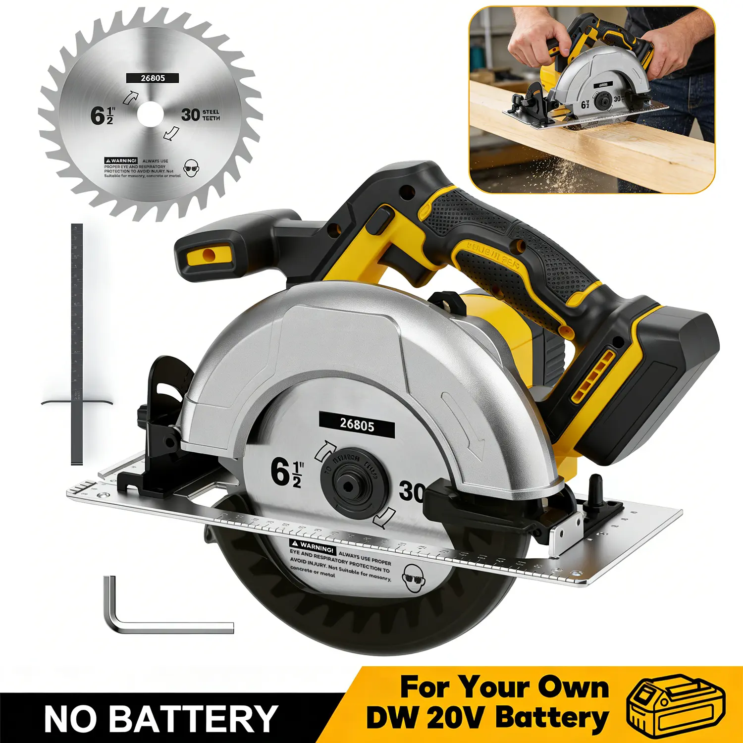 Brushless Cordless Mini Circular Saw for Dewalt 20V Battery, Laser Guide, Multi-Purpose Cutting Tool, Bevel Cuts 0-90°, Bare Tool Kit